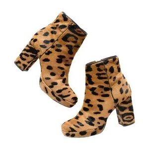 RARE 1937 MW X ALEXA CHUNG ZOWIE PLATFORM BOOTIE CALF HAIR CHEETAH PRINT